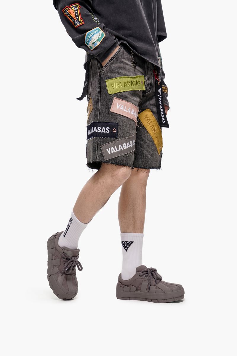 MENS VALABASAS "BANNER" DENIM SHORT (GREY WASH)