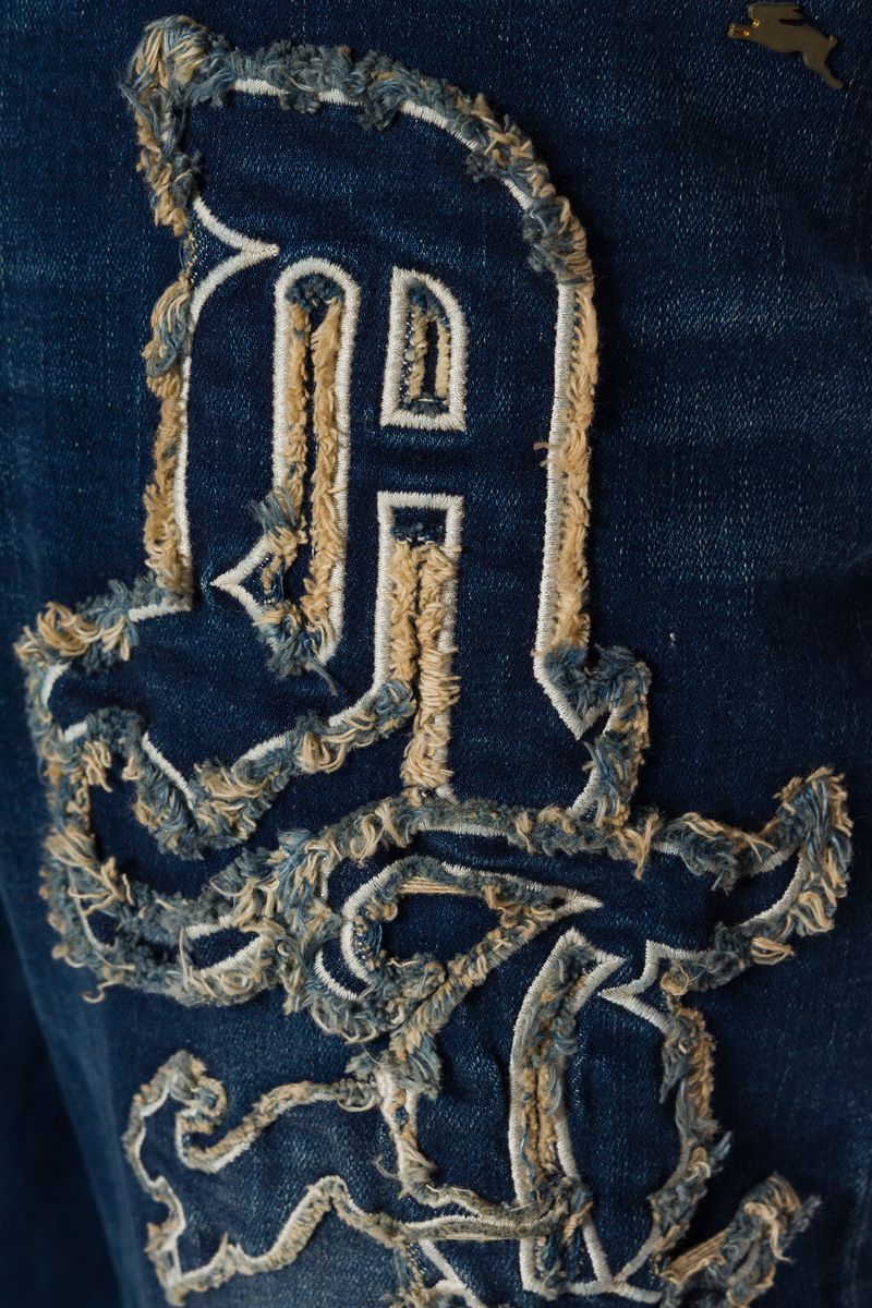 ABBOT | MENS DENIM APPLIQUE LETTER JEAN (NAVY)