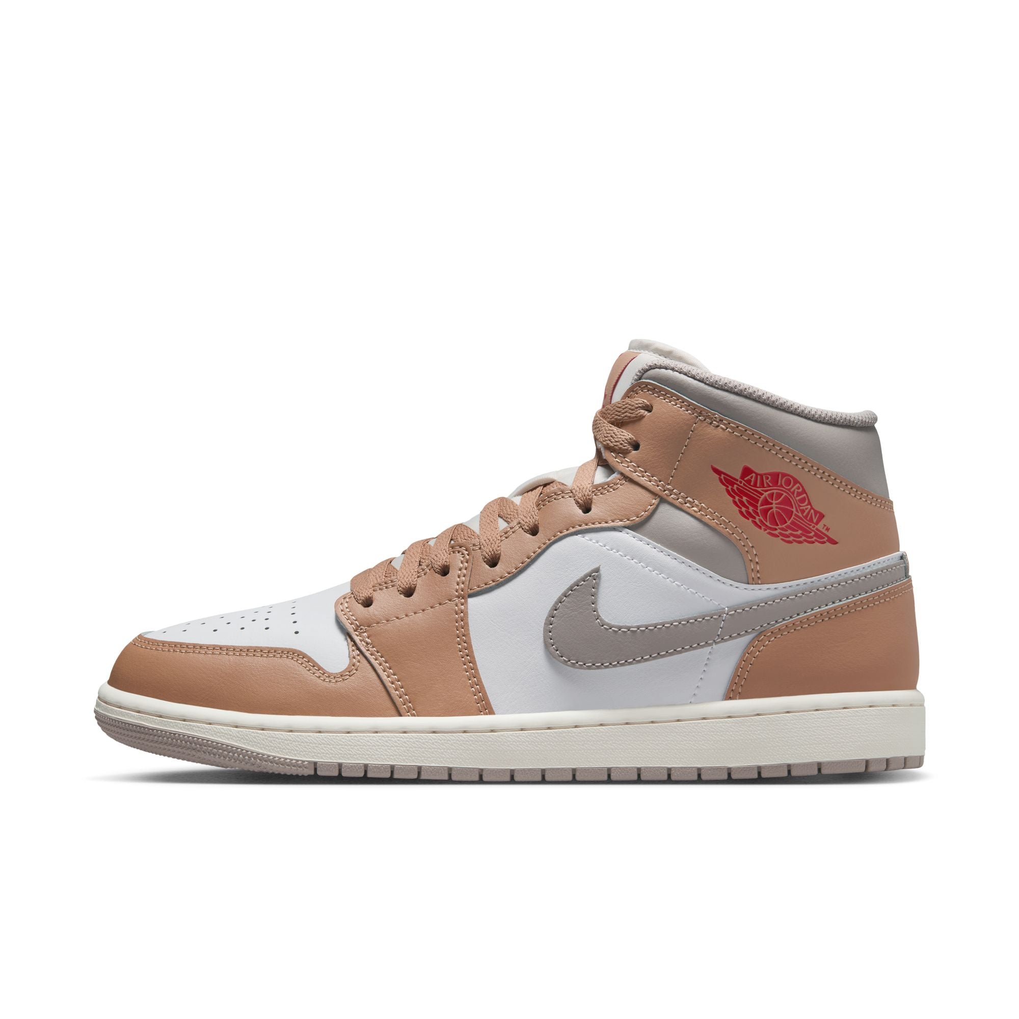 MENS AIR JORDAN 1 MID (HEMP/FIRE RED/WHITE/COLLEGE GREY)