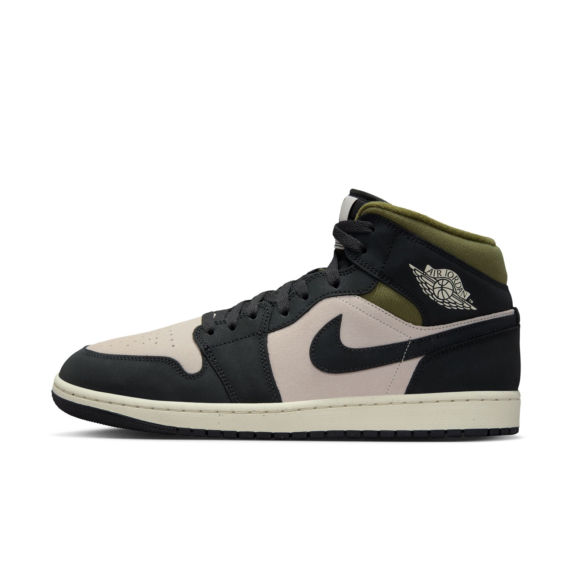 MENS AIR JORDAN 1 MID SE (LT OREWOOD BRN/OFF NOIR/MEDIUM OLIVE)