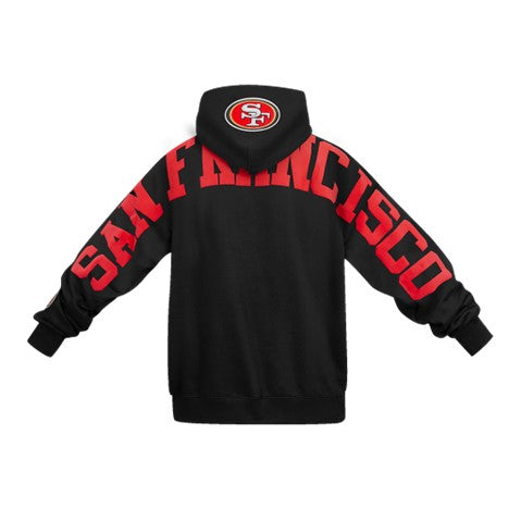 MENS PRO STANDARD SAN FRANCISCO 49ERS WINGSPAN DROP SHOULDER PULLOVER HOODIE (BLACK)