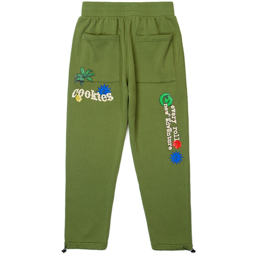 MENS COOKIES GARDEN OF LIFE FLEECE PANT WITH SCREENPRINT ARTWORK (FERN GREEN)