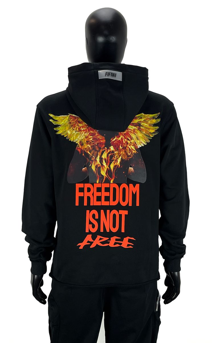 MENS FIFTH LOOP FREEDOM IS NOT FREE CROP PULLOVER HOODIE (BLACK)