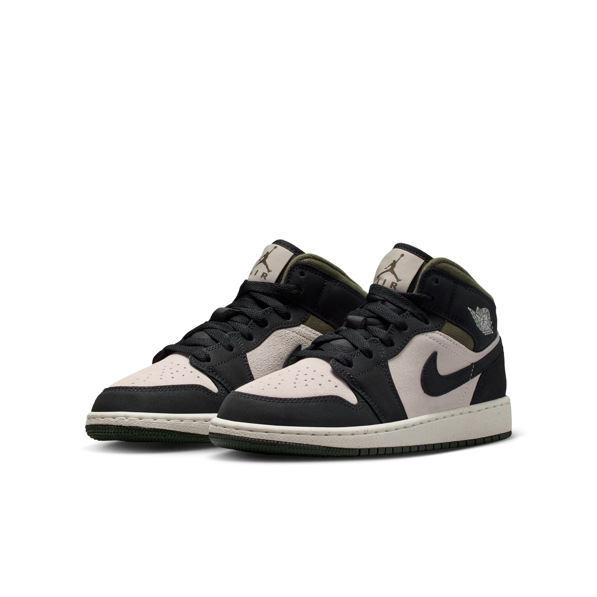 KIDS AIR JORDAN 1 MID SE GS (LT OREWOOD BRN/OFF NOIR/MEDIUM OLIVE)