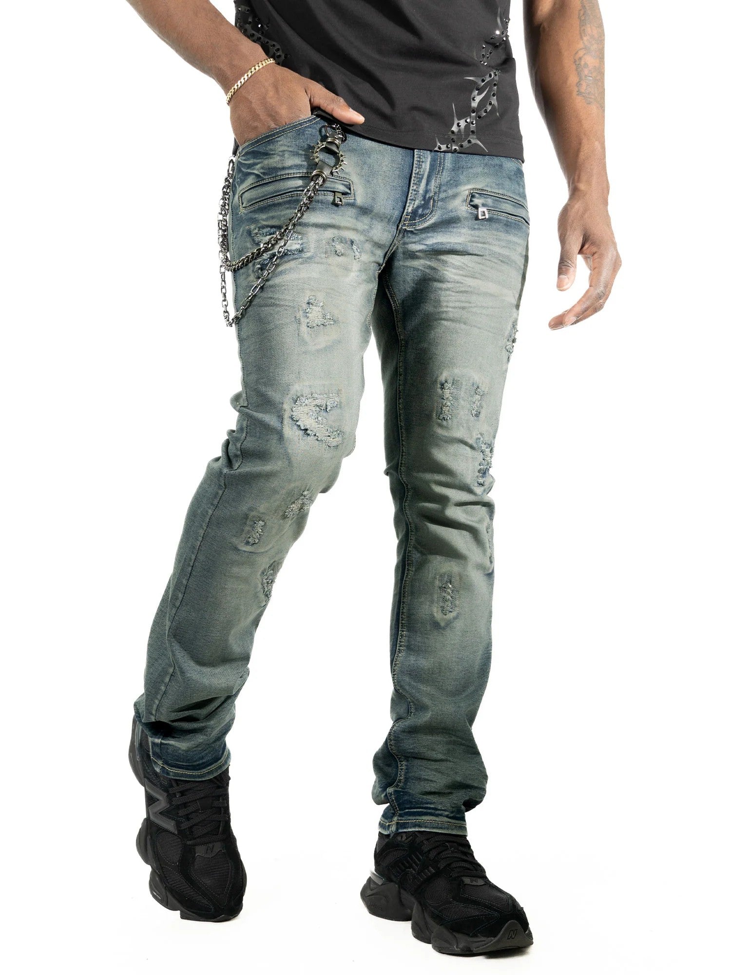 MENS MAKOBI ADORNI CHAIN JEAN (DARK WASH)