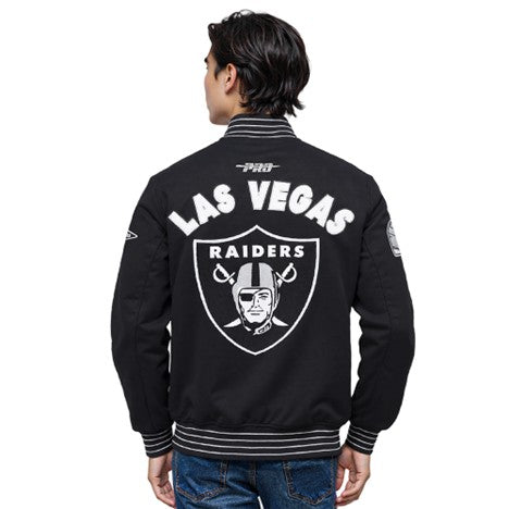 MENS PRO STANDARD LAS VEGAS RAIDERS PRO GAME DAY M DBL KNIT JACKET (BLACK/SILVER/WHITE)