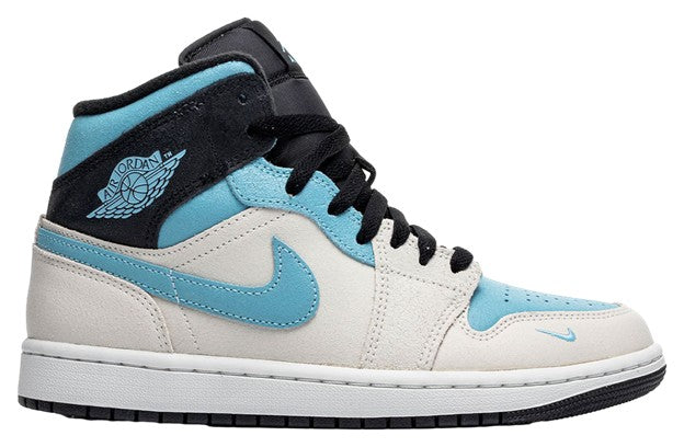 MENS AIR JORDAN 1 MID SE (SUMMIT WHITE/BLUE CHILL/BLACK)