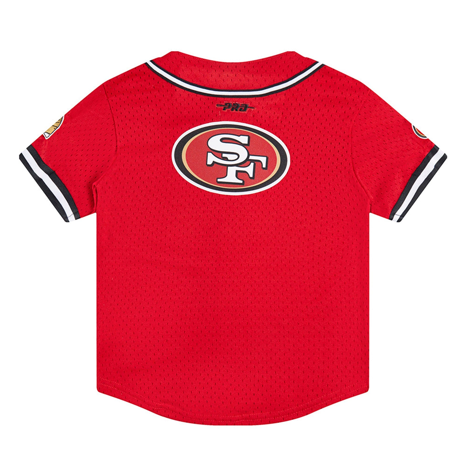 KIDS PRO STANDARD NFL SAN FRANCISCO 49ERS CLASSIC LITTLE BOYS MESH BUTTON DOWN SHIRT (RED/BLACK)