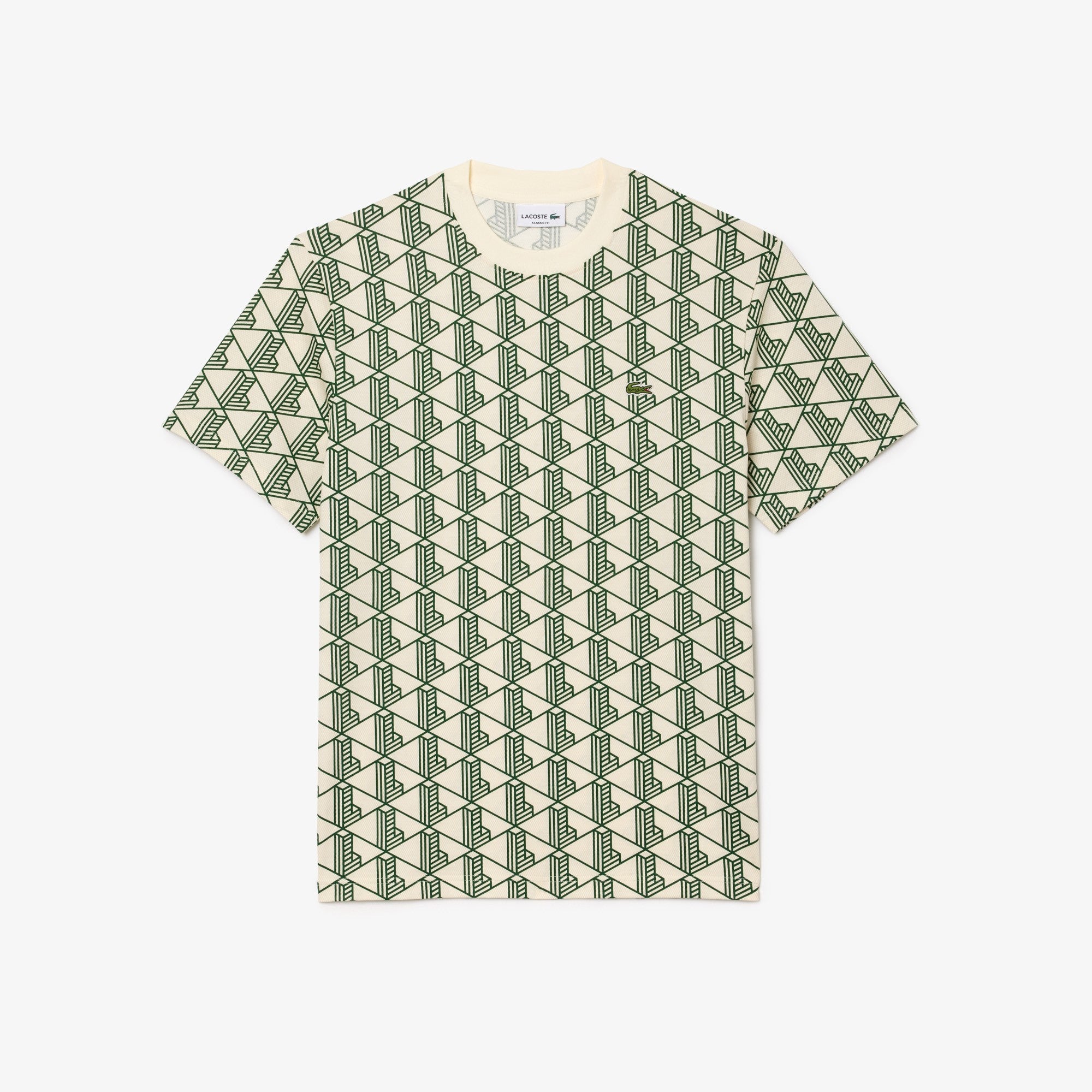 MENS LACOSTE COTTON JERSEY MONOGRAM T-SHIRT (WHITE/GREEN)