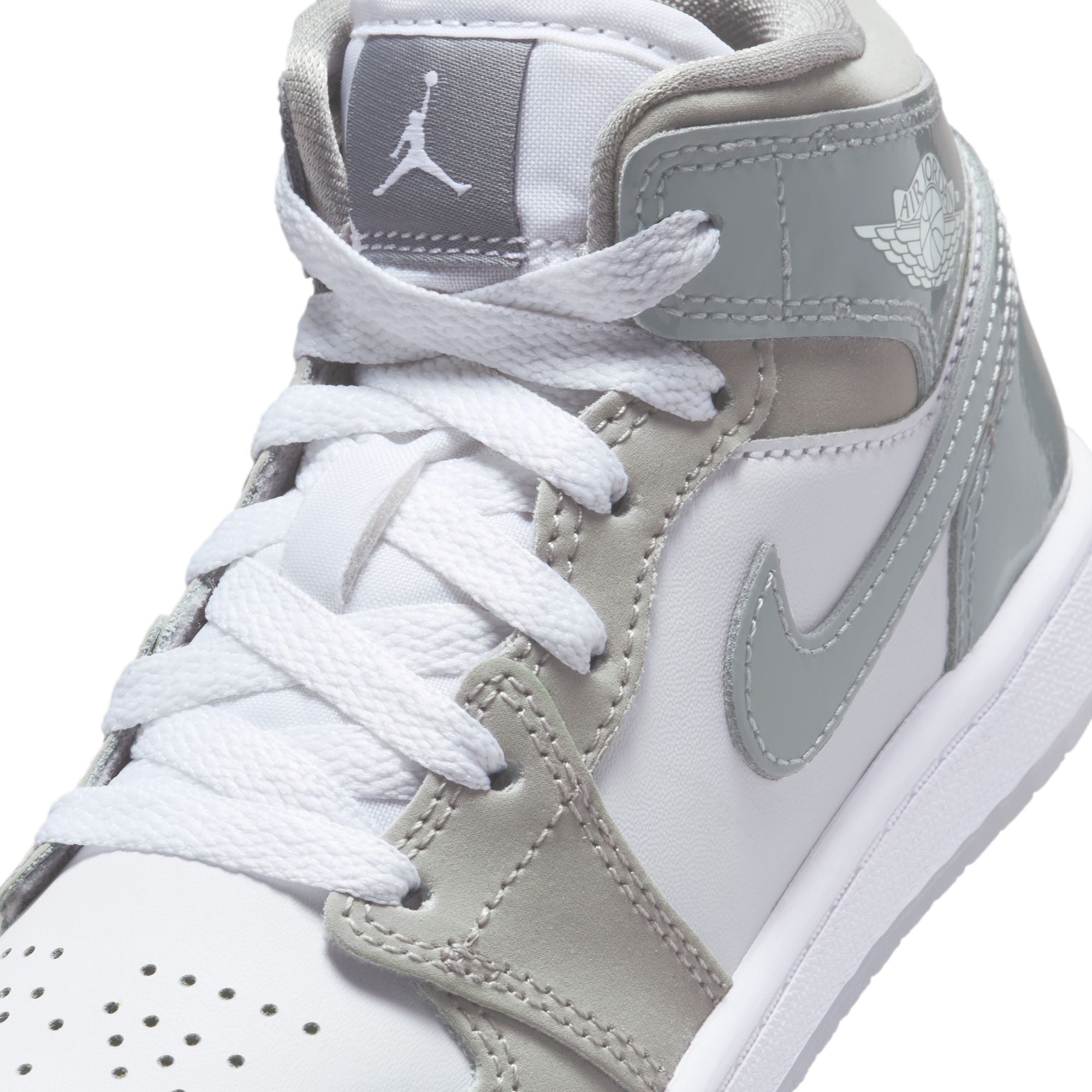 KIDS JORDAN 1 MID SE PS (WHITE/COOL GREY/MEDIUM GREY)