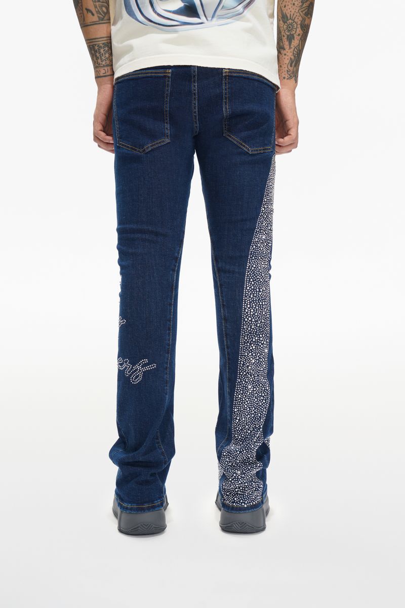 MENS VALABASAS SCRIPTED STACKED JEAN (DENIM BLUE)