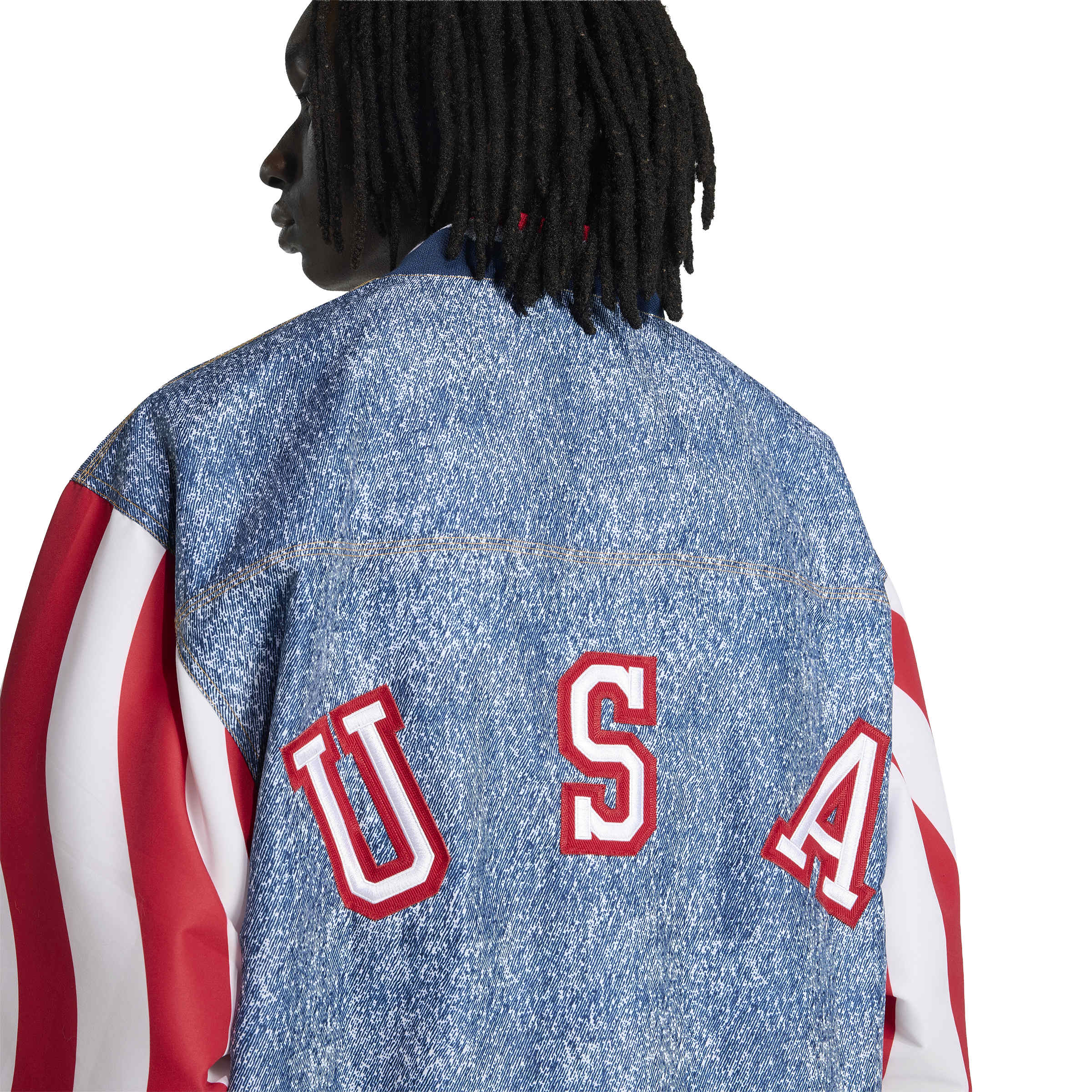 MENS ADIDAS DENIM GRAPHIC TRACK TOP (WHITE / DARK BLUE)
