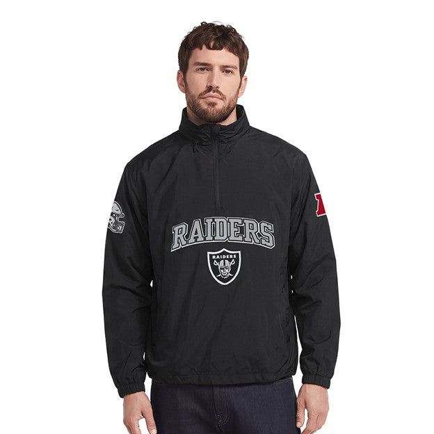 MENS PRO STANDARD LAS VEGAS RAIDERS PRE GAME 1/4 ZIP WIND JACKET (BLACK)