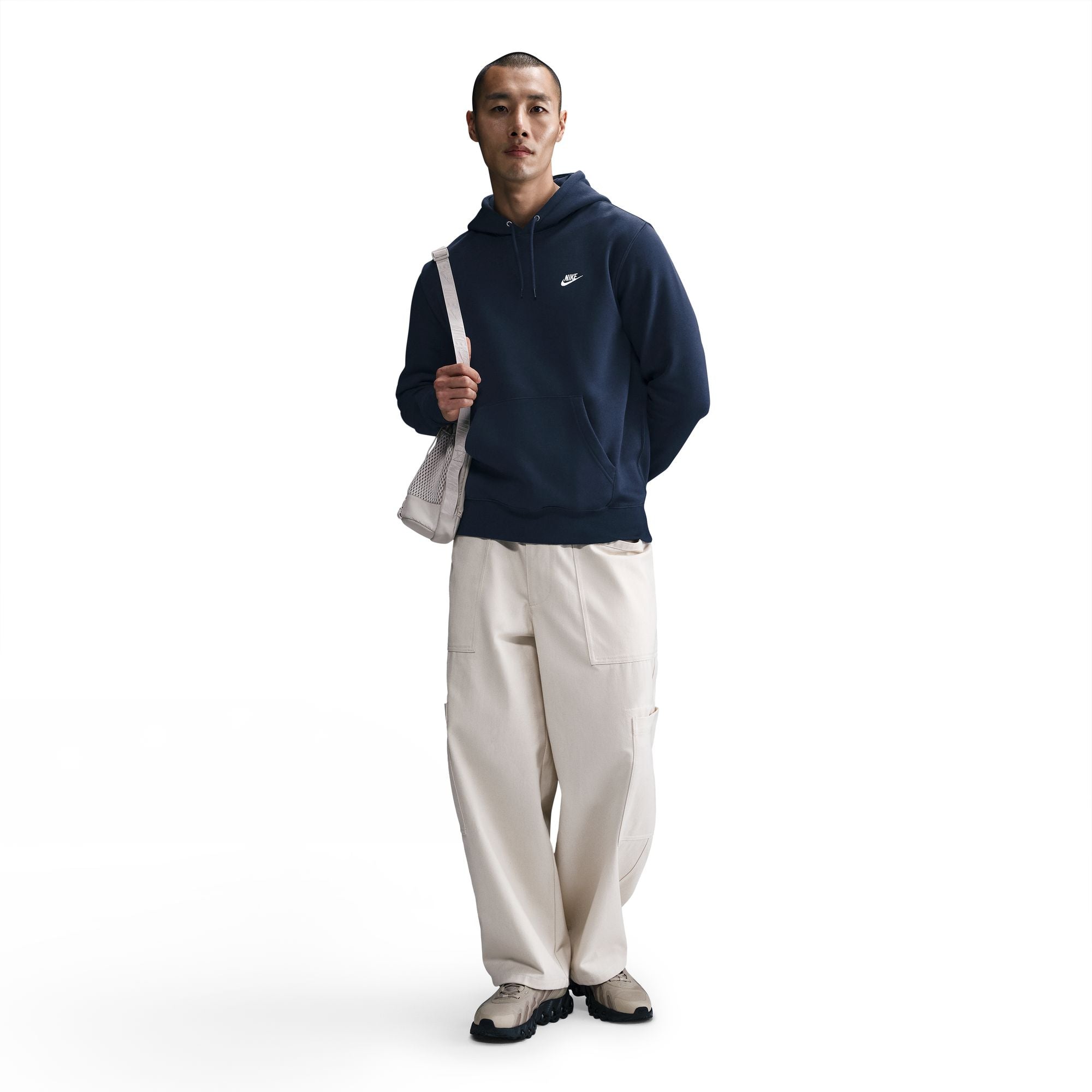 MENS NIKE CLUB PULLOVER FLEECE HOODIE (OBSIDIAN/WHITE)