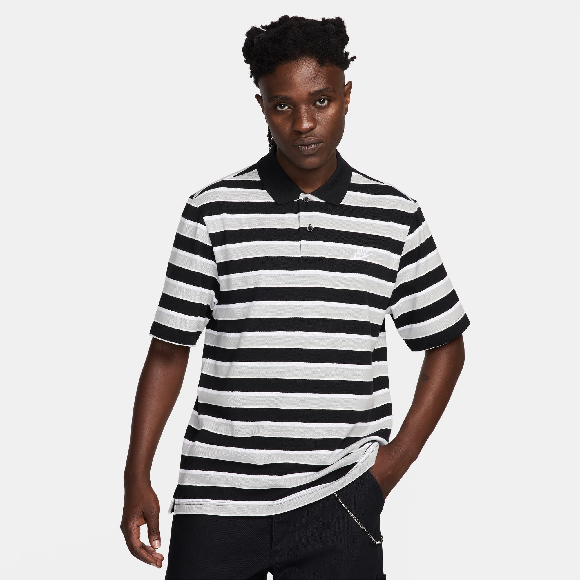 Men's Nike Club Striped Polo (Black)