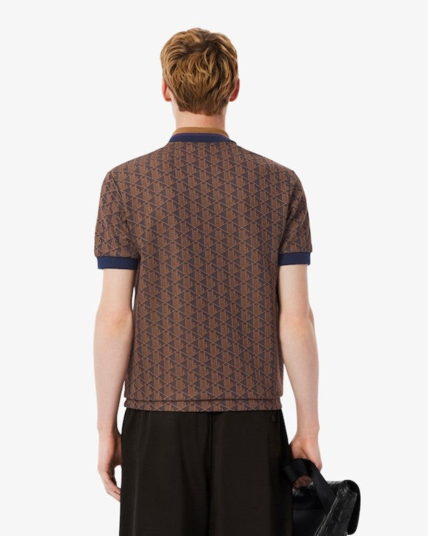 MENS LACOSTE CLASSIC FIT MONOGRAM POLO (PURPLE/BROWN)