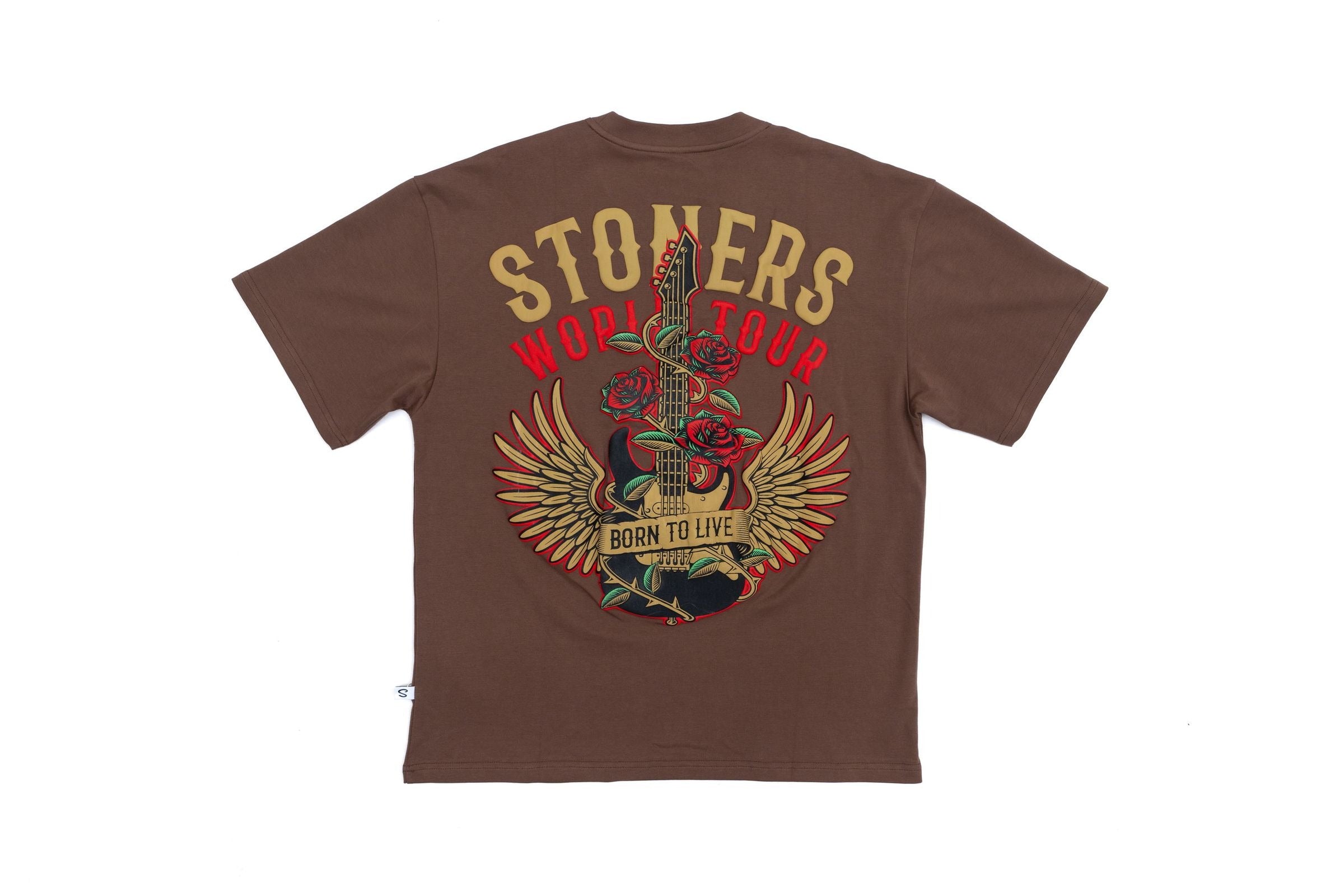 MENS STONERS VINTAGE JEANS Co. GUITAR ROSE OVERSIZED T-SHIRT (VINTAGE BROWN)