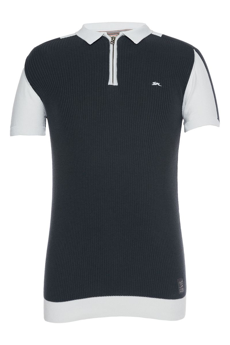 KURT | MENS JACQUARD KNIT POLO (CHARCOAL)