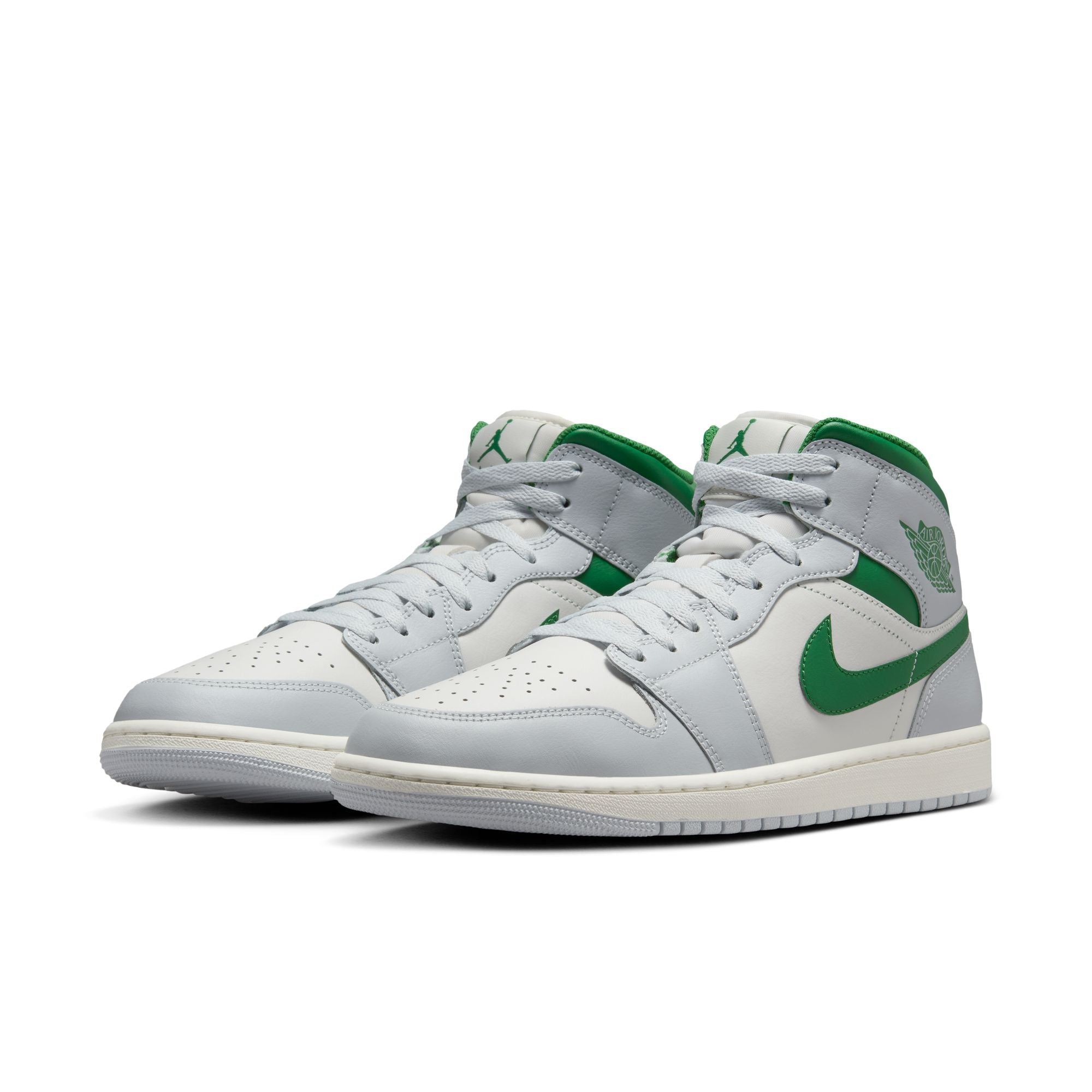 MENS AIR JORDAN 1 MID (SUMMIT WHITE/PINE GREEN/PURE PLATINUM)