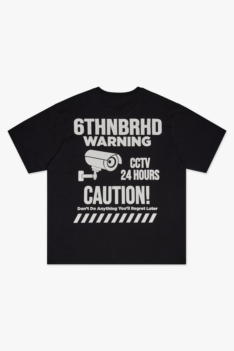 MENS 6TH NBRHD "WARNING" T-SHIRT (BLACK)