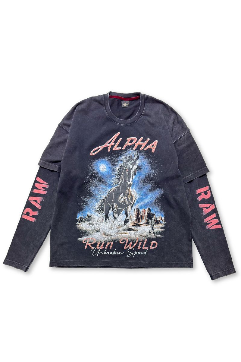 MENS ALPHA STYLE DRAVEN DOUBLE LAYER SHIRT (BLACK)