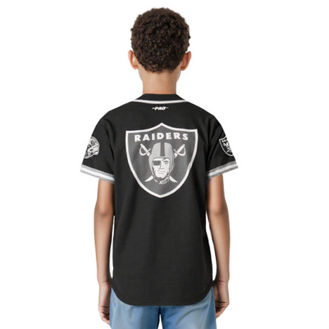 KIDS PRO STANDARD NFL LAS VEGAS RAIDERS CLASSIC BIG BOYS MESH BUTTON DOWN SHIRT (BLACK/GREY)
