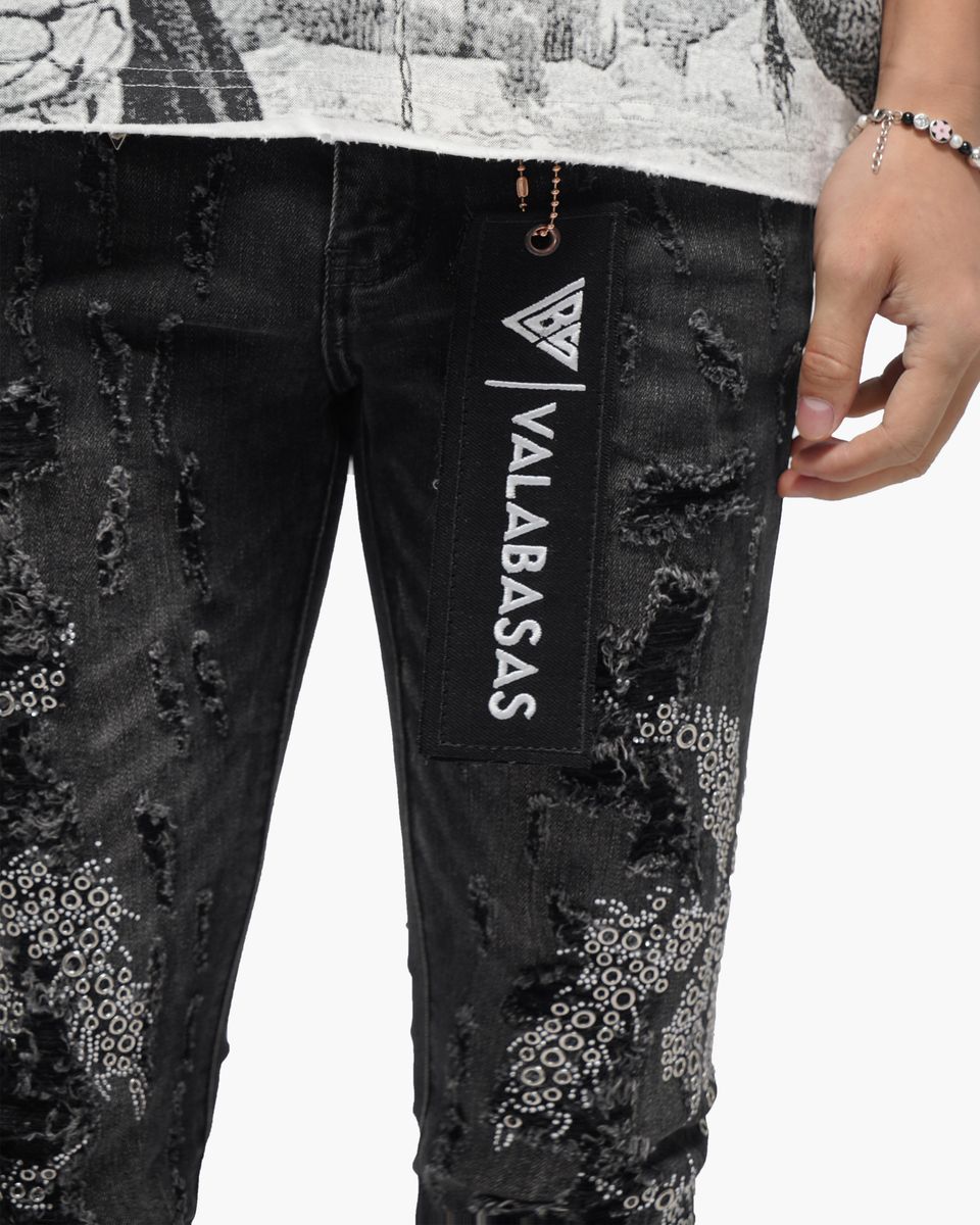 MENS VALABASAS DAVENPORT STACKED JEAN (BLACK WASH)