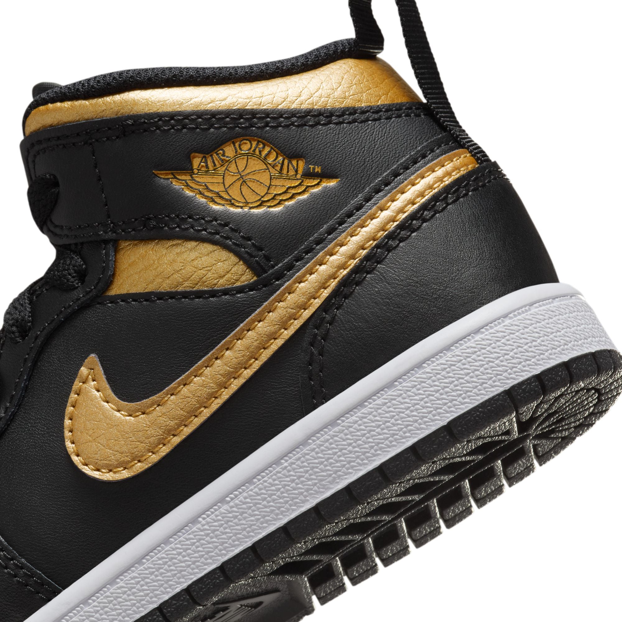 KIDS JORDAN 1 MID PS (BLACK/METALLIC GOLD/WHITE)