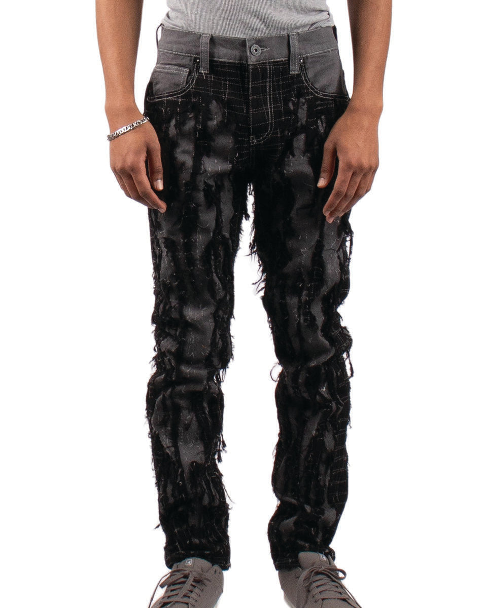 MENS MAJESTIK DOUBLE LAYERED RIP & TEAR DENIM PANT (BLACK)