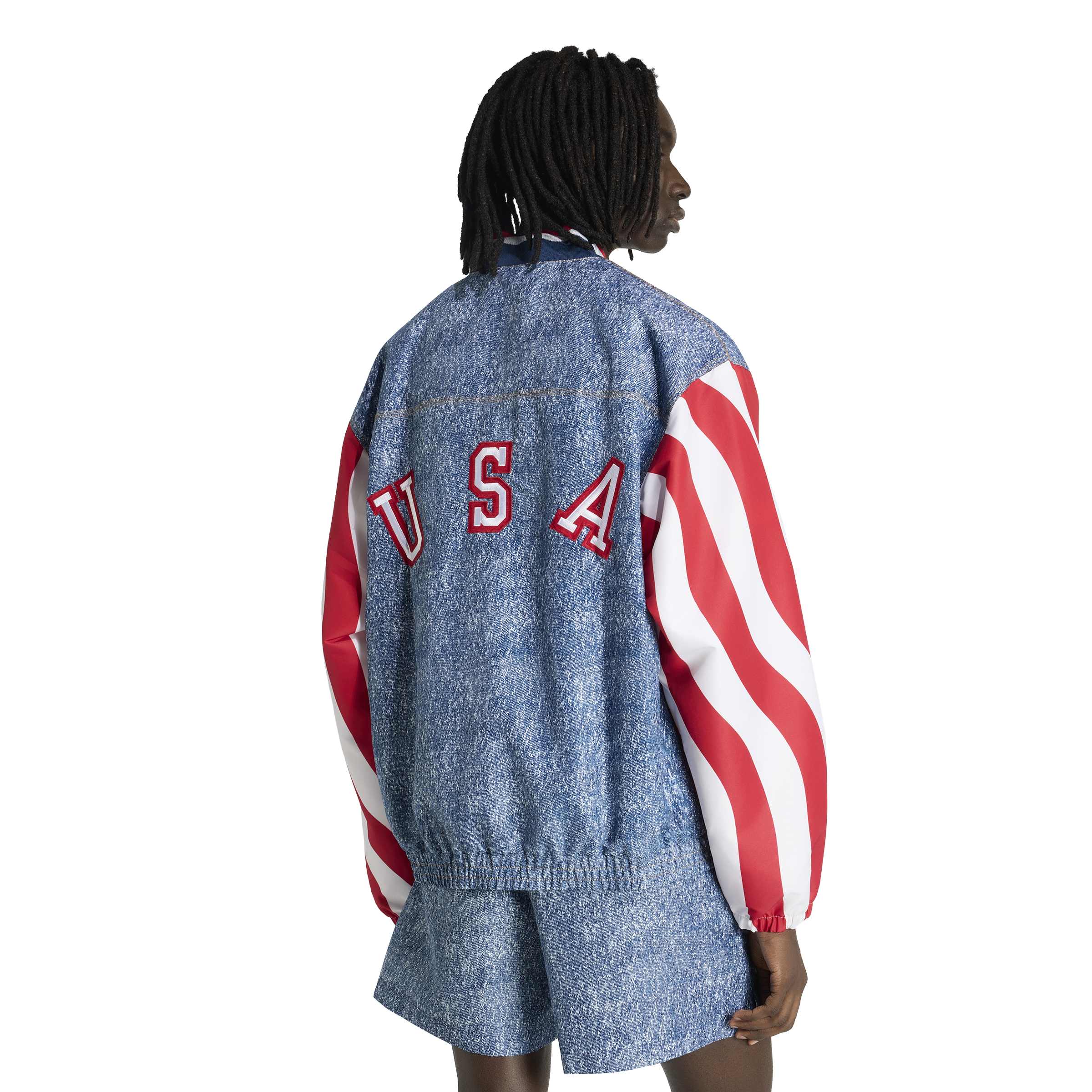 MENS ADIDAS DENIM GRAPHIC TRACK TOP (WHITE / DARK BLUE)
