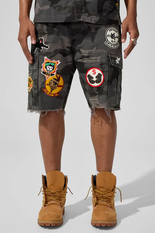 MENS JORDAN CRAIG WAR ANGEL CARGO SHORT (BLACK CAMO)
