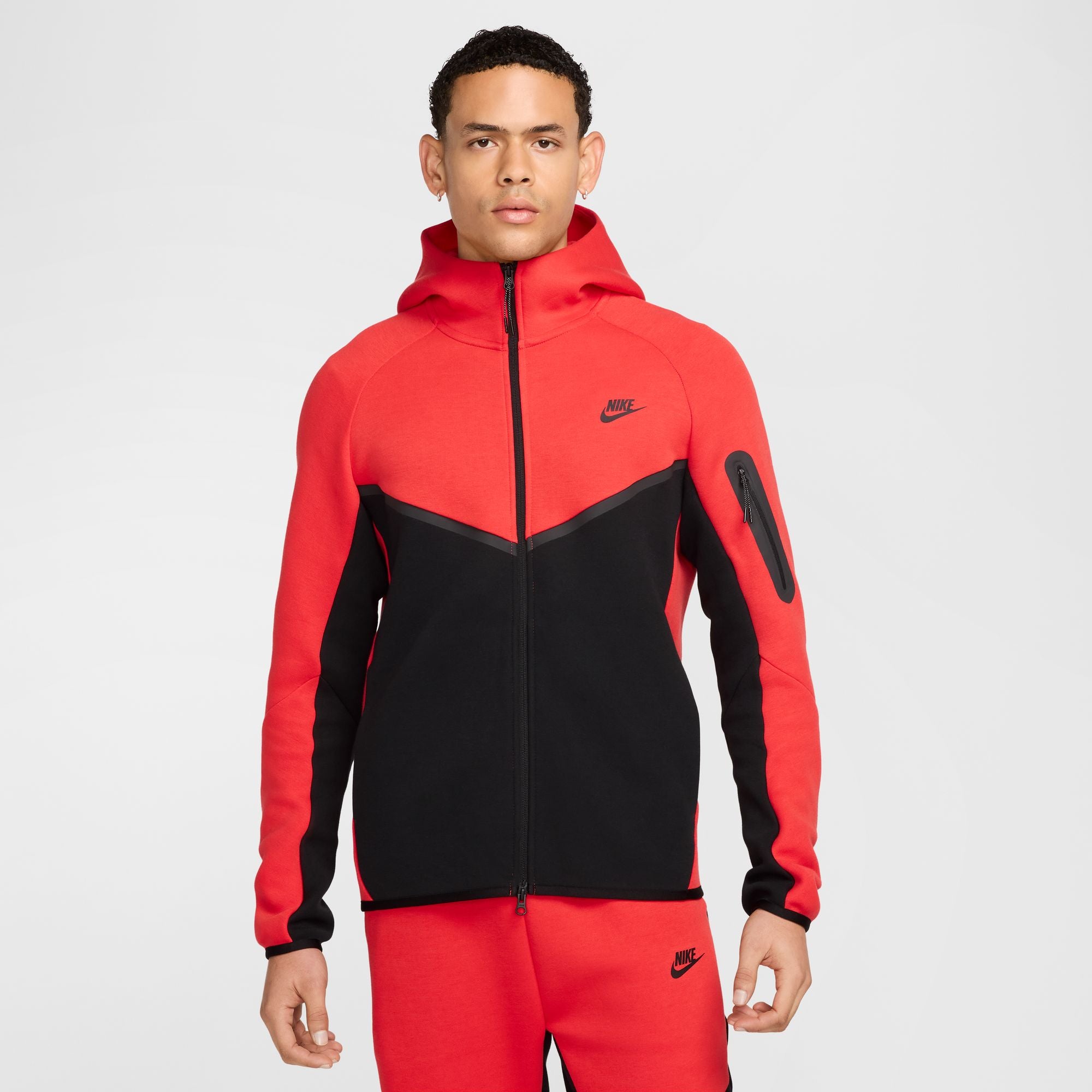 MENS NIKE TECH FLEECE FULL-ZIP WINDRUNNER WARMUP (LT CRIMSON/BLACK)