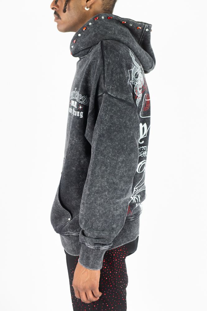MENS R3BEL DENIM FEARLESSNESS HOODIE (BLACK)