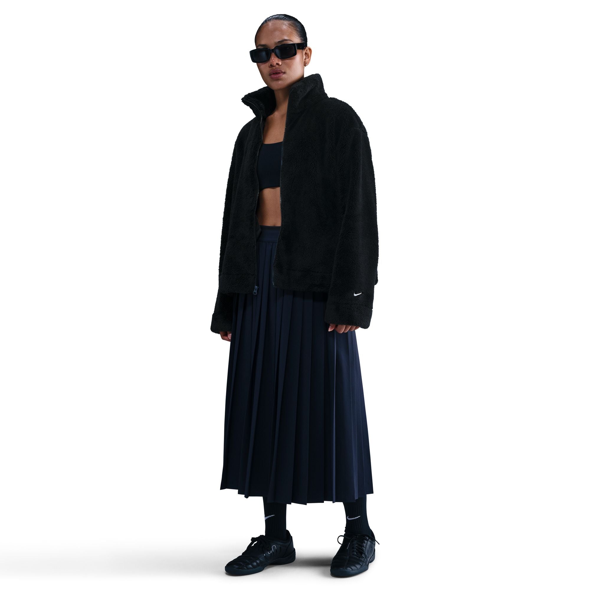 WOMENS NIKE SPORTSWEAR ESSENTIAL HIGH-PILE FLEECE SHERPA JACKET (BLACK/SAIL)