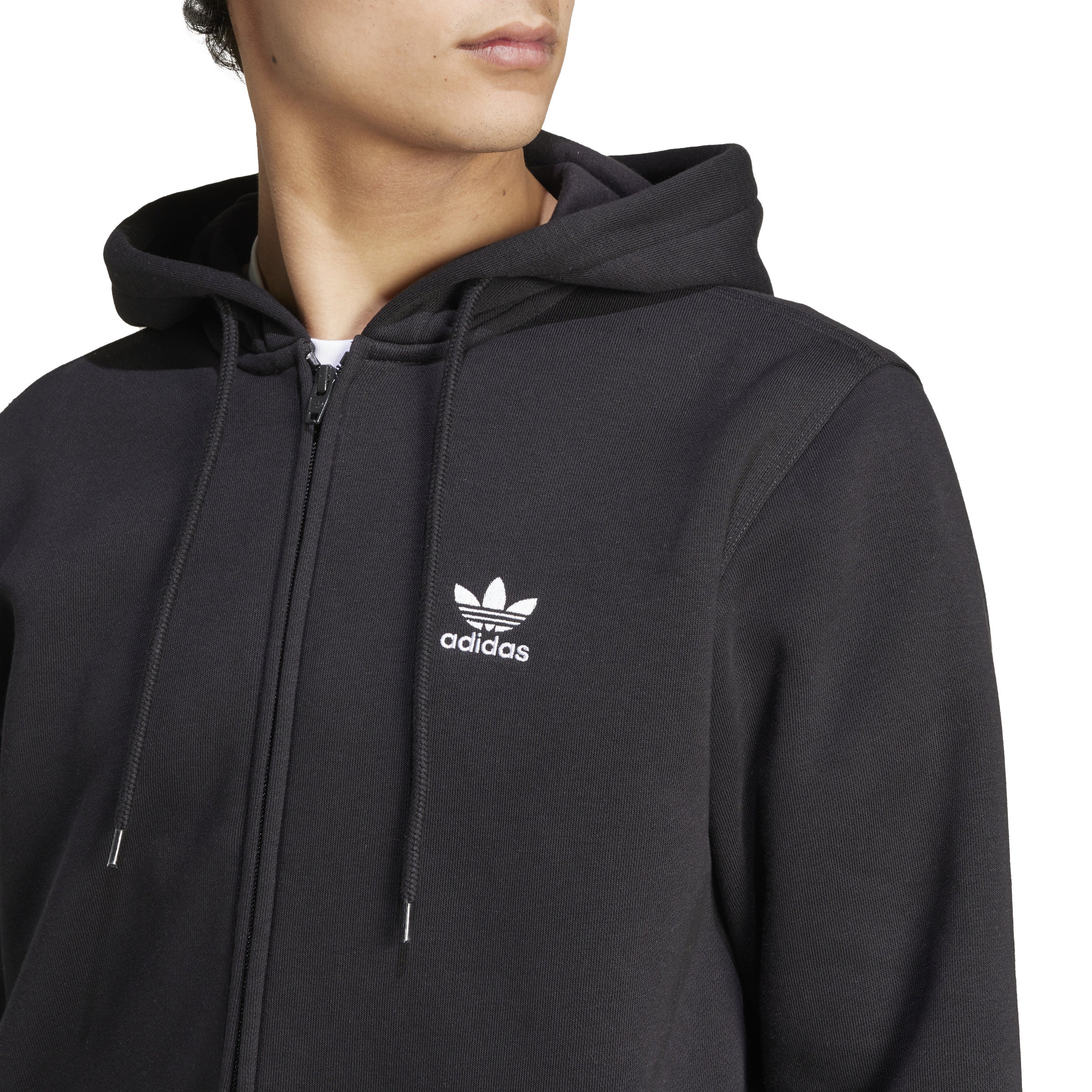 MENS ADIDAS TREFOIL ESSENTIALS FULL ZIP HOODIE BLACK WHITE