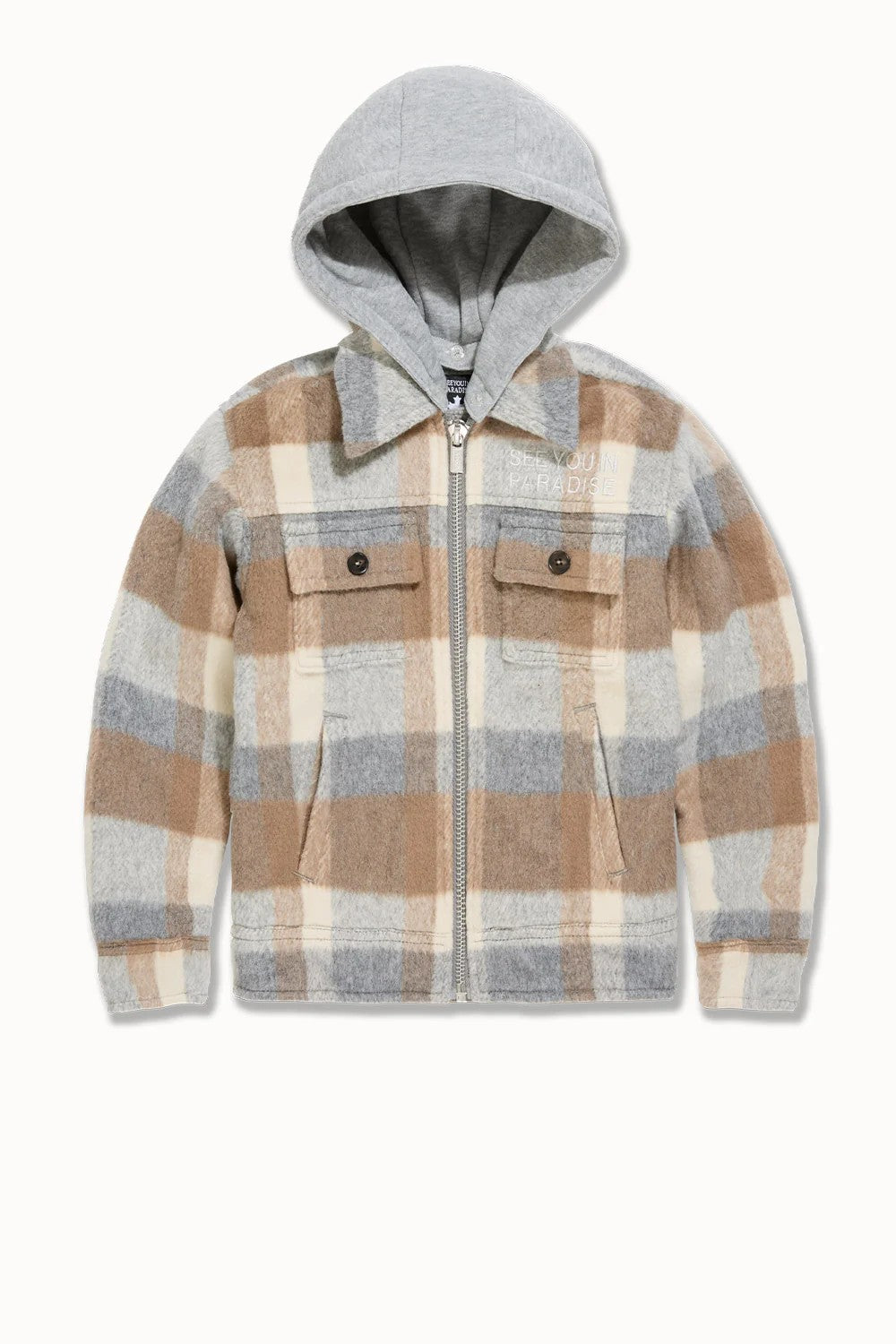 KIDS JORDAN CRAIG SYIP HOODED FLANNEL SHACKET (KHAKI)