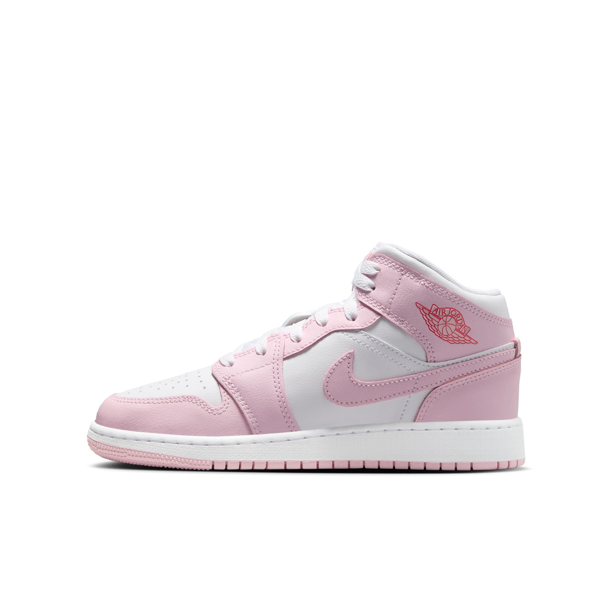 KIDS AIR JORDAN 1 MID GS (PINK FOAM/WHITE/FIRE RED)