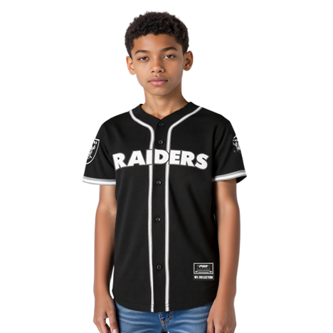 KIDS PRO STANDARD NFL LAS VEGAS RAIDERS CLASSIC BIG BOYS MESH BUTTON DOWN SHIRT (BLACK/GREY)