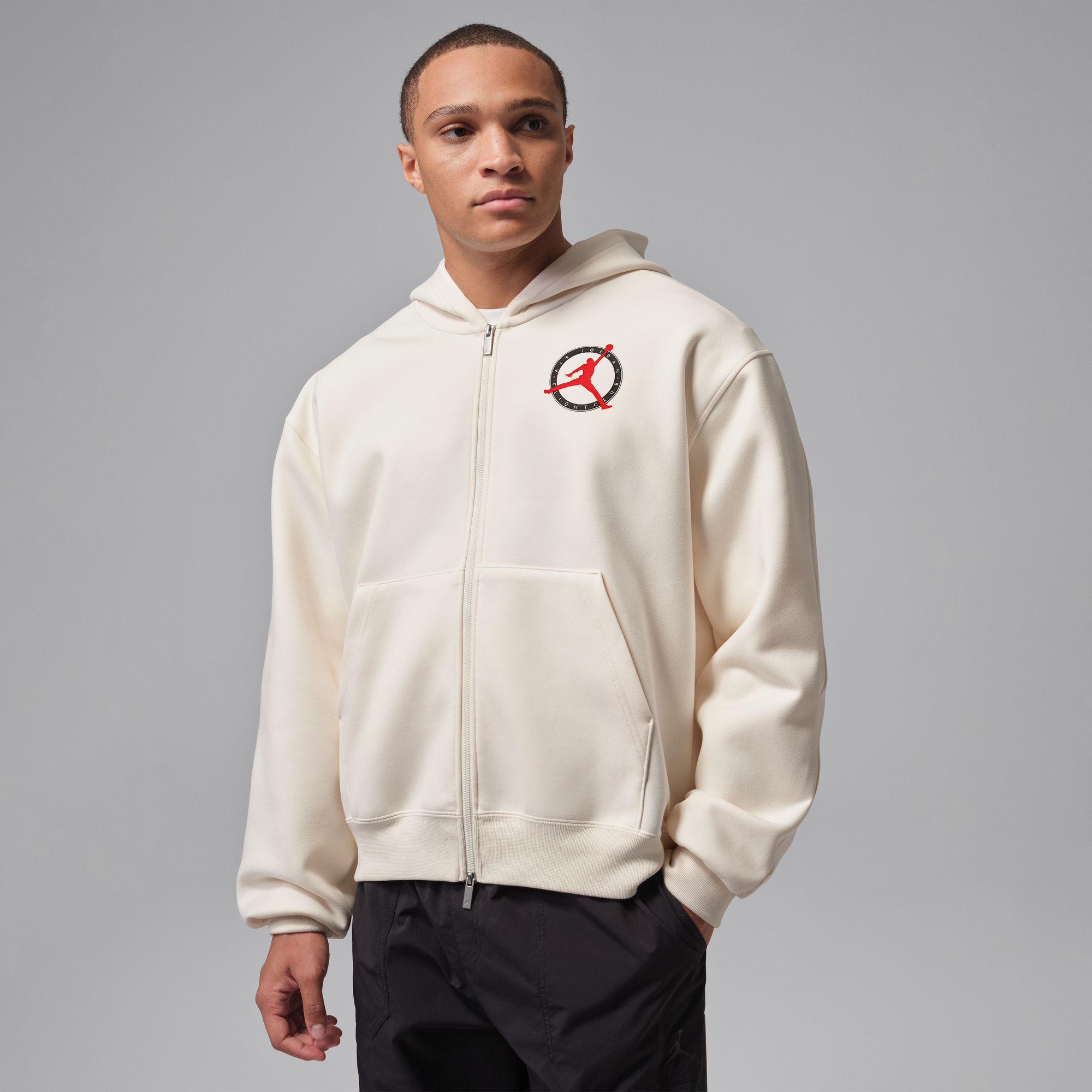 MENS JORDAN FLIGHT CLUB FLEECE FULL-ZIP KNIT SWEATSHIRT (PALE IVORY)