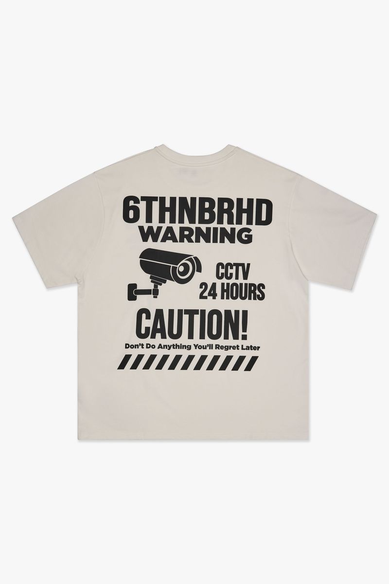 MENS 6TH NBRHD "WARNING" T-SHIRT (WHITE)