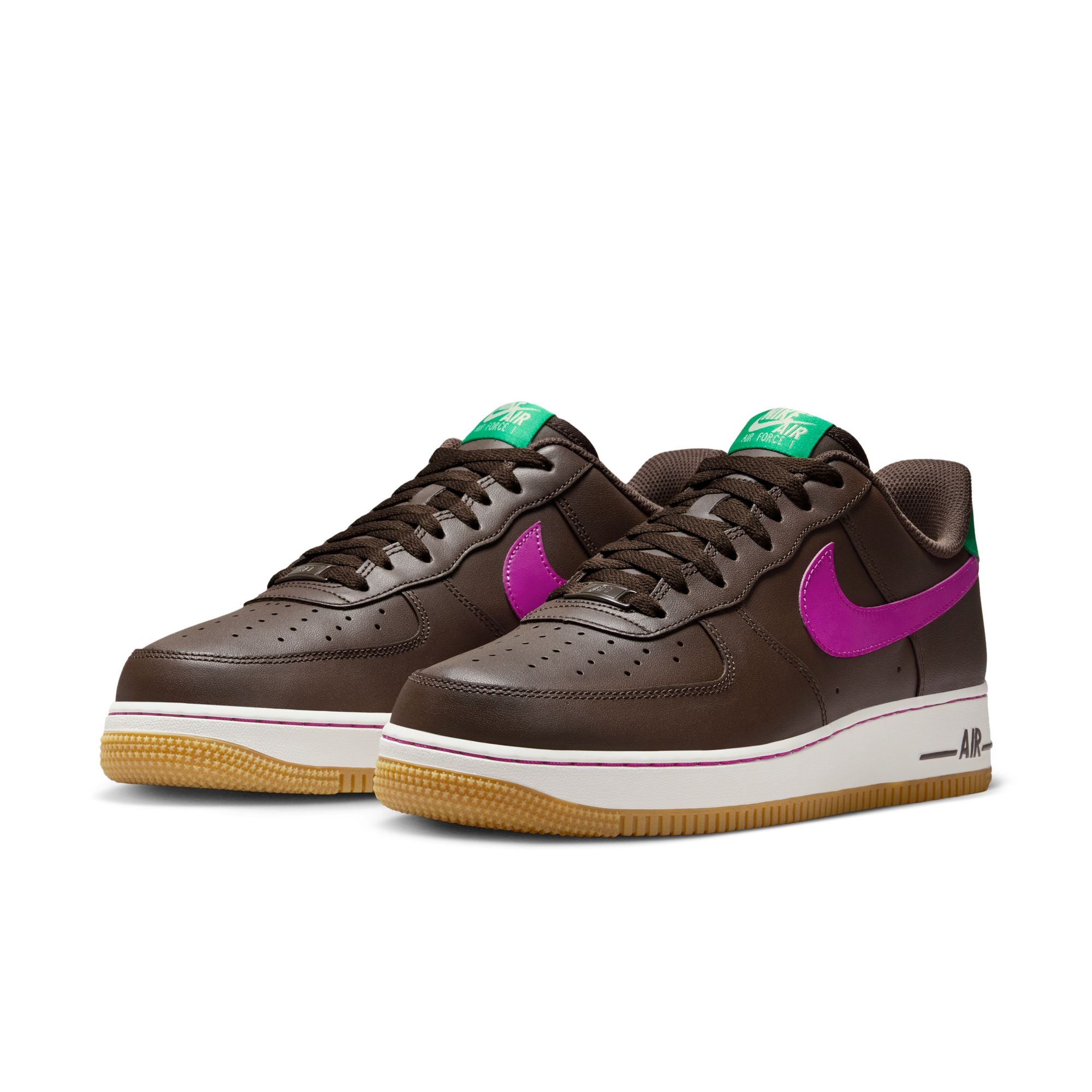 MENS NIKE AIR FORCE 1 '07 (BAROQUE BROWN/VIVID PURPLE/STADIUM GREEN)