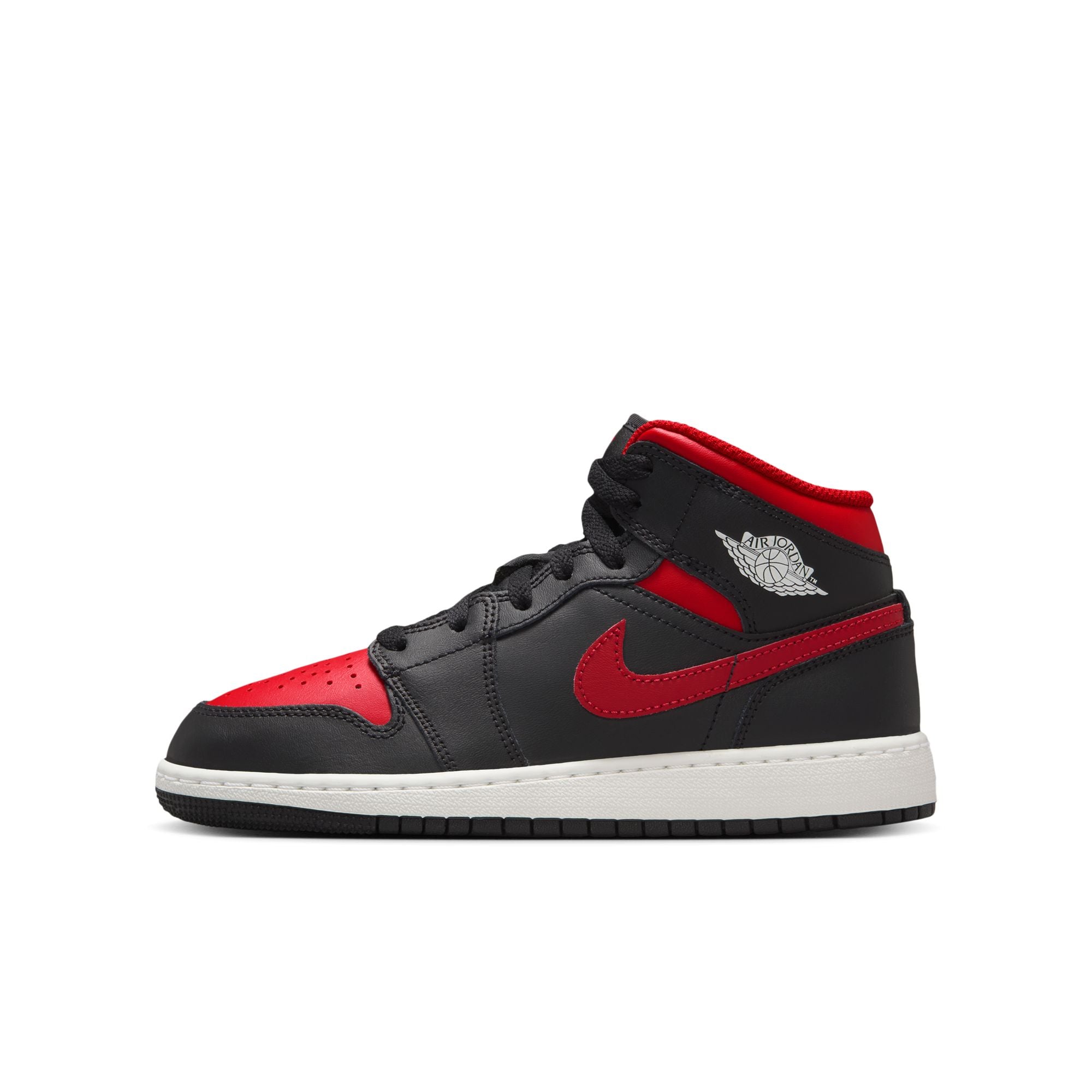 KIDS AIR JORDAN 1 MID GS (BLACK/VARSITY RED/SUMMIT WHITE)