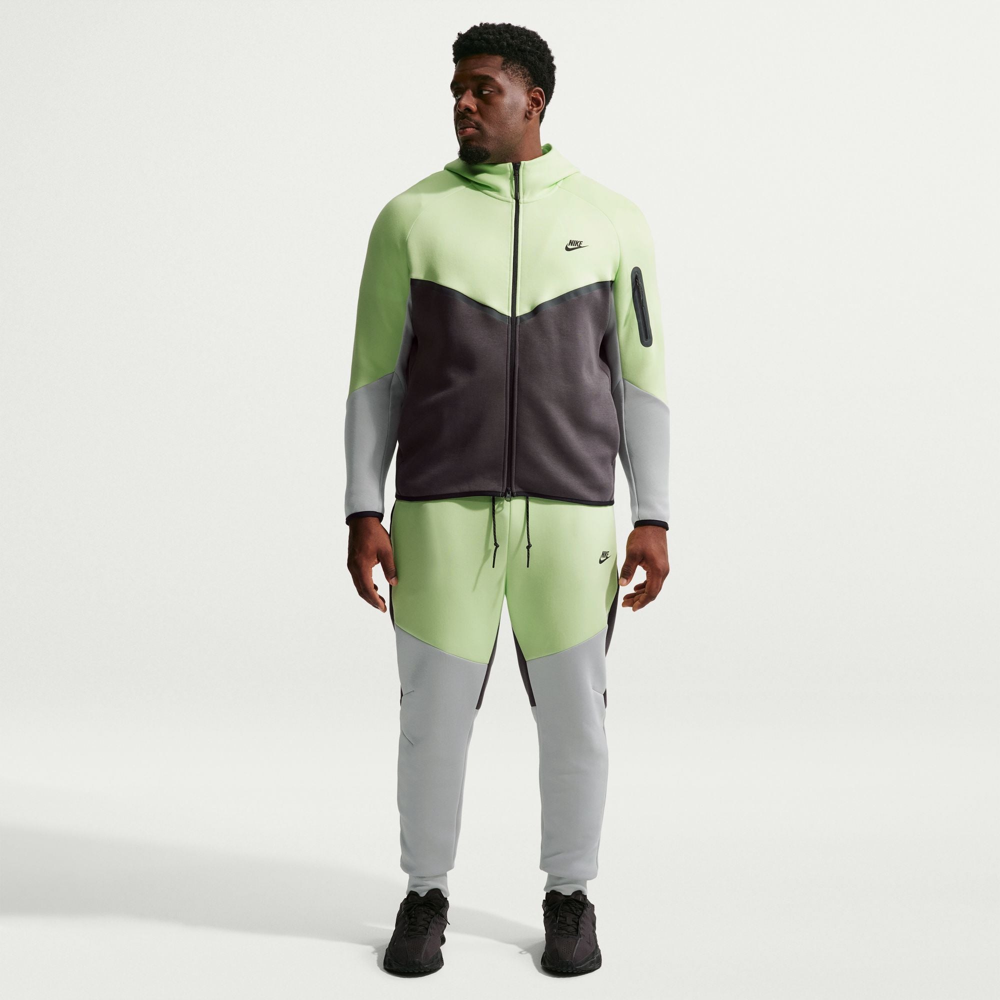 MENS NIKE TECH FLEECE FULL-ZIP WINDRUNNER WARMUP (LT LIQUID LIME/ANTHRACITE/BLACK)