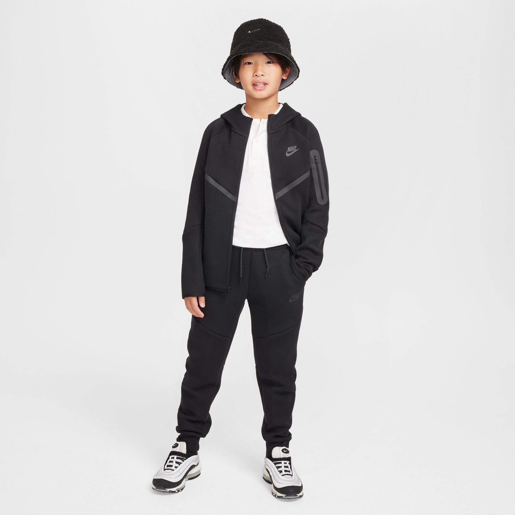 KIDS NIKE TECH FLEECE FULL-ZIP WINDRUNNER WARMUP (BLACK)