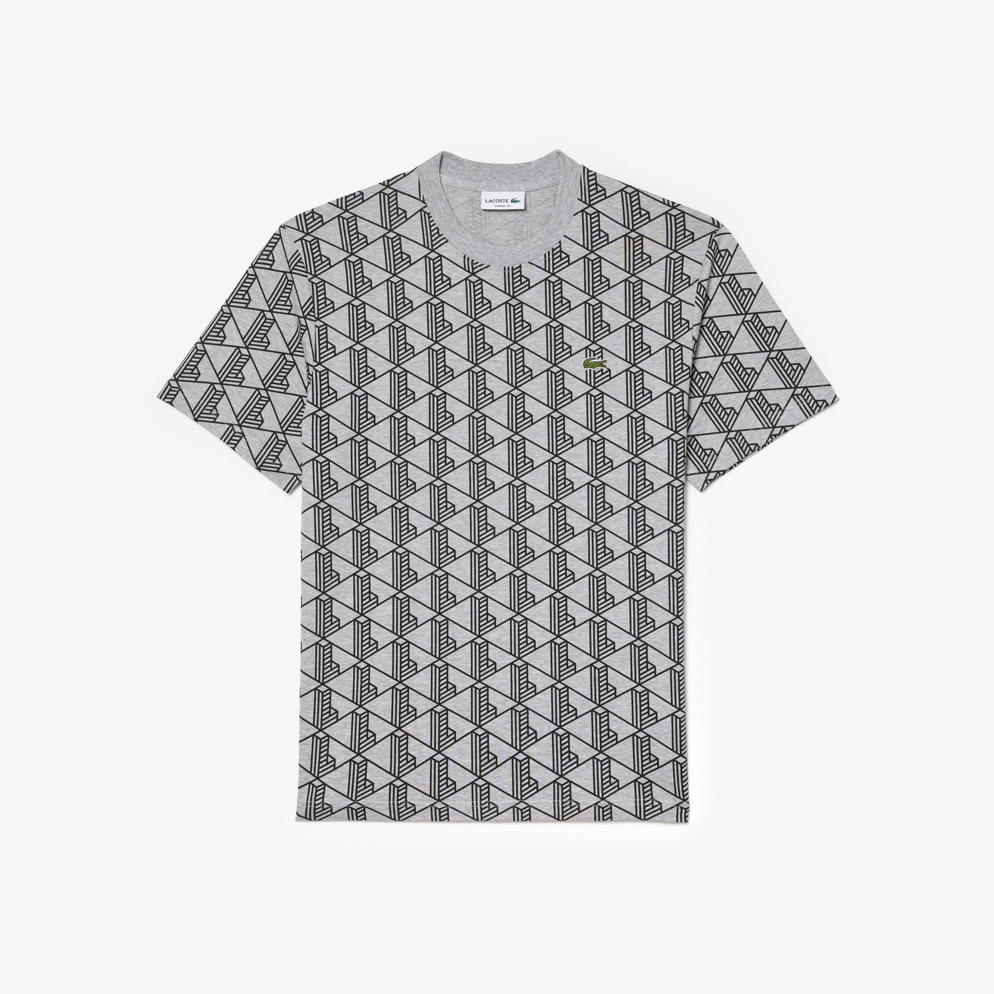 MENS LACOSTE COTTON JERSEY MONOGRAM T-SHIRT (GREY CHINE/BLACK)