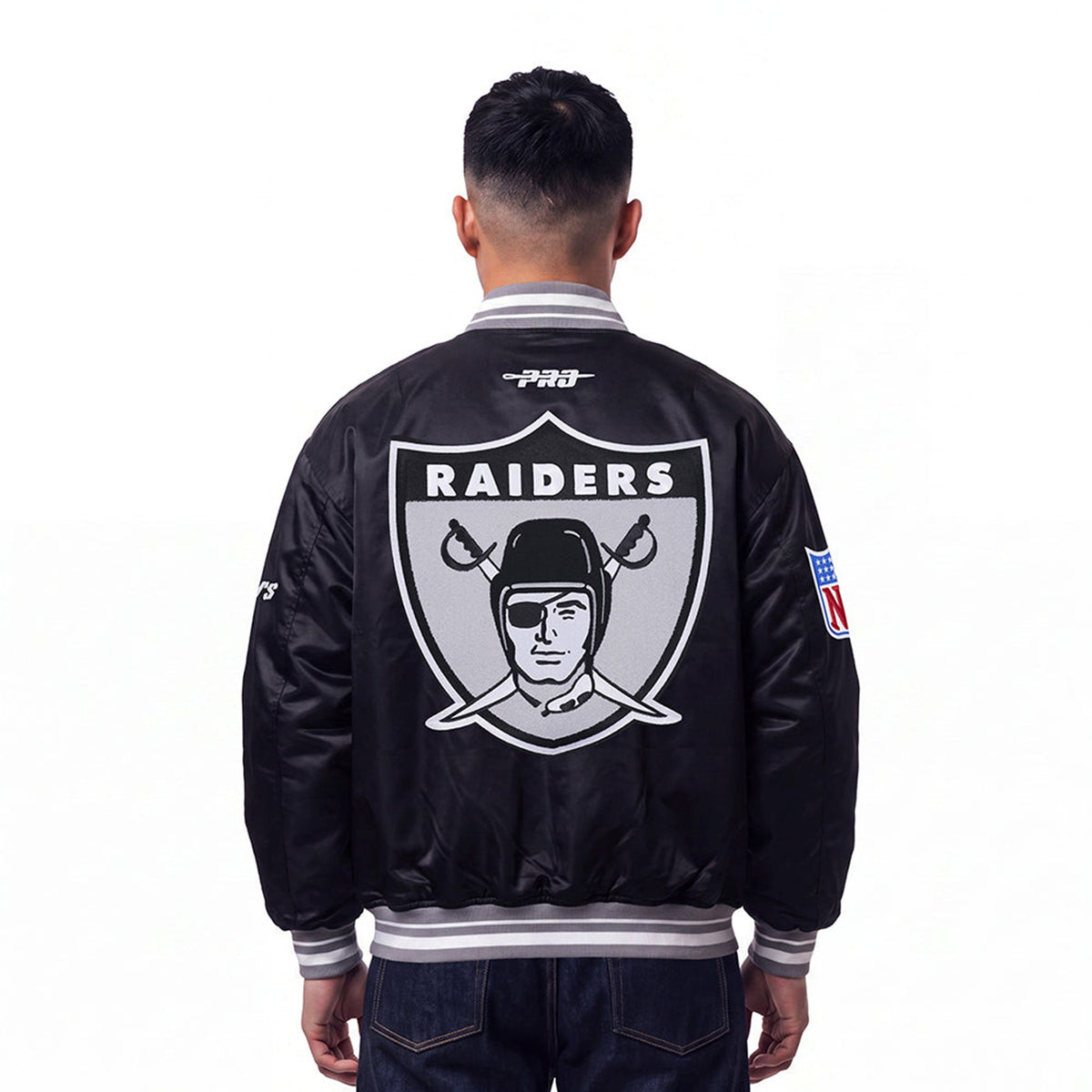 MENS PRO STANDARD OAKLAND RAIDERS RETRO CLASSICS PRO SAITN JACKET (BLACK/GREY)