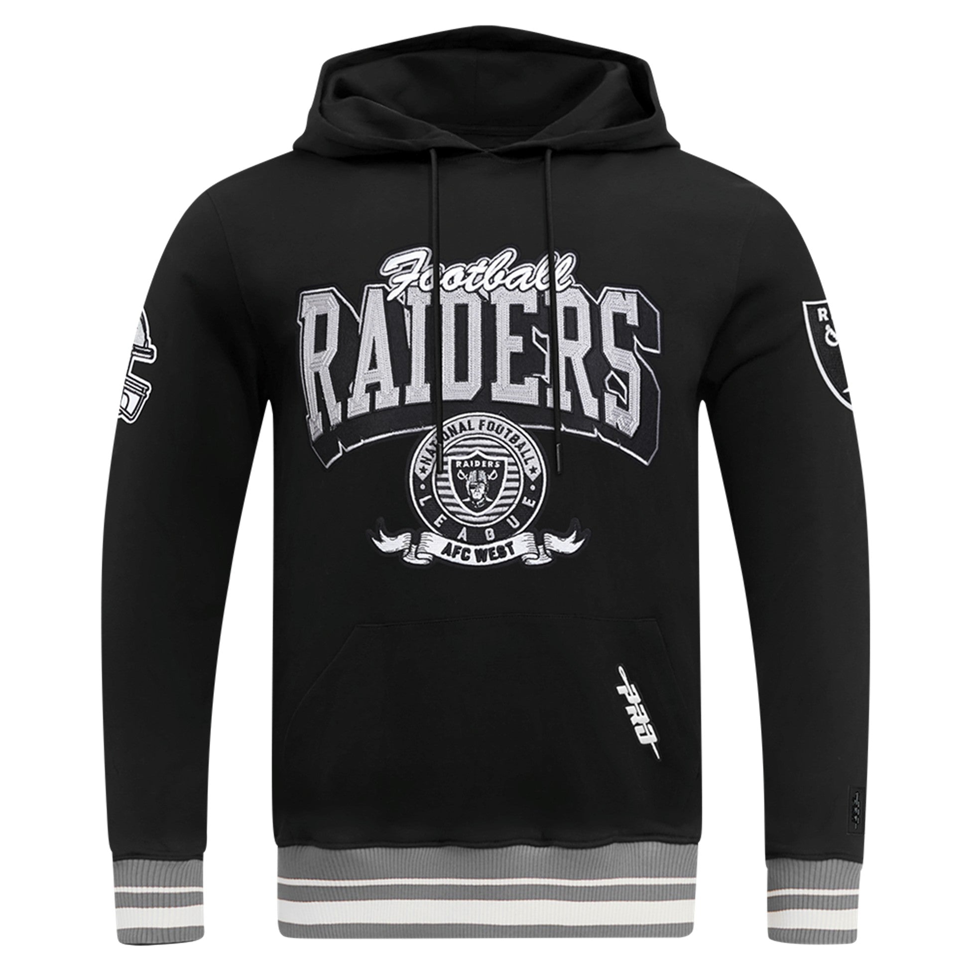 MENS PRO STANDARD LAS VEGAS RAIDERS TEAM BADGE M RIB FLC PO HOODIE (BLACK/GREY)