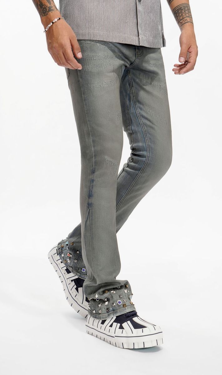 MENS VALABASAS ION - 33'' INSEAM-STACKED JEAN (DK. DIRTY BLUE WAXED)