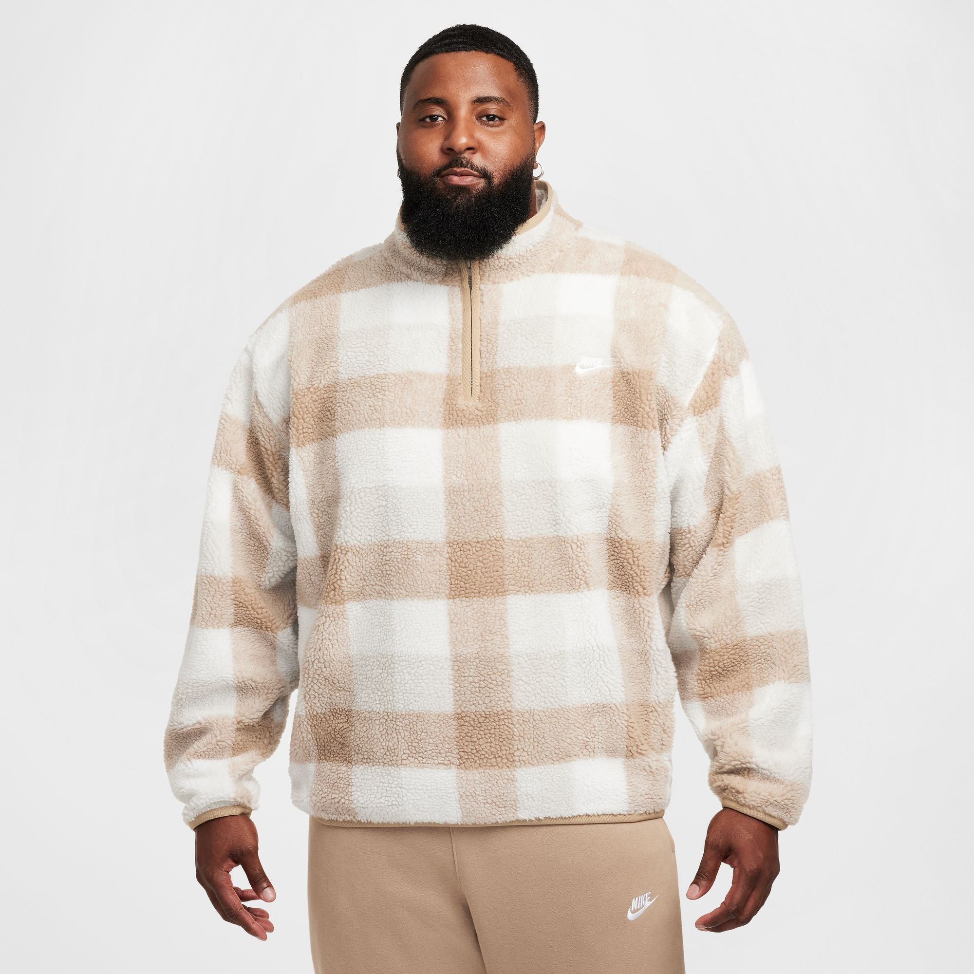 MENS NIKE CLUB SSNL WINTERIZED AOP HALF-ZIP (KHAKI/SAIL/LIGHT BONE/WHITE)