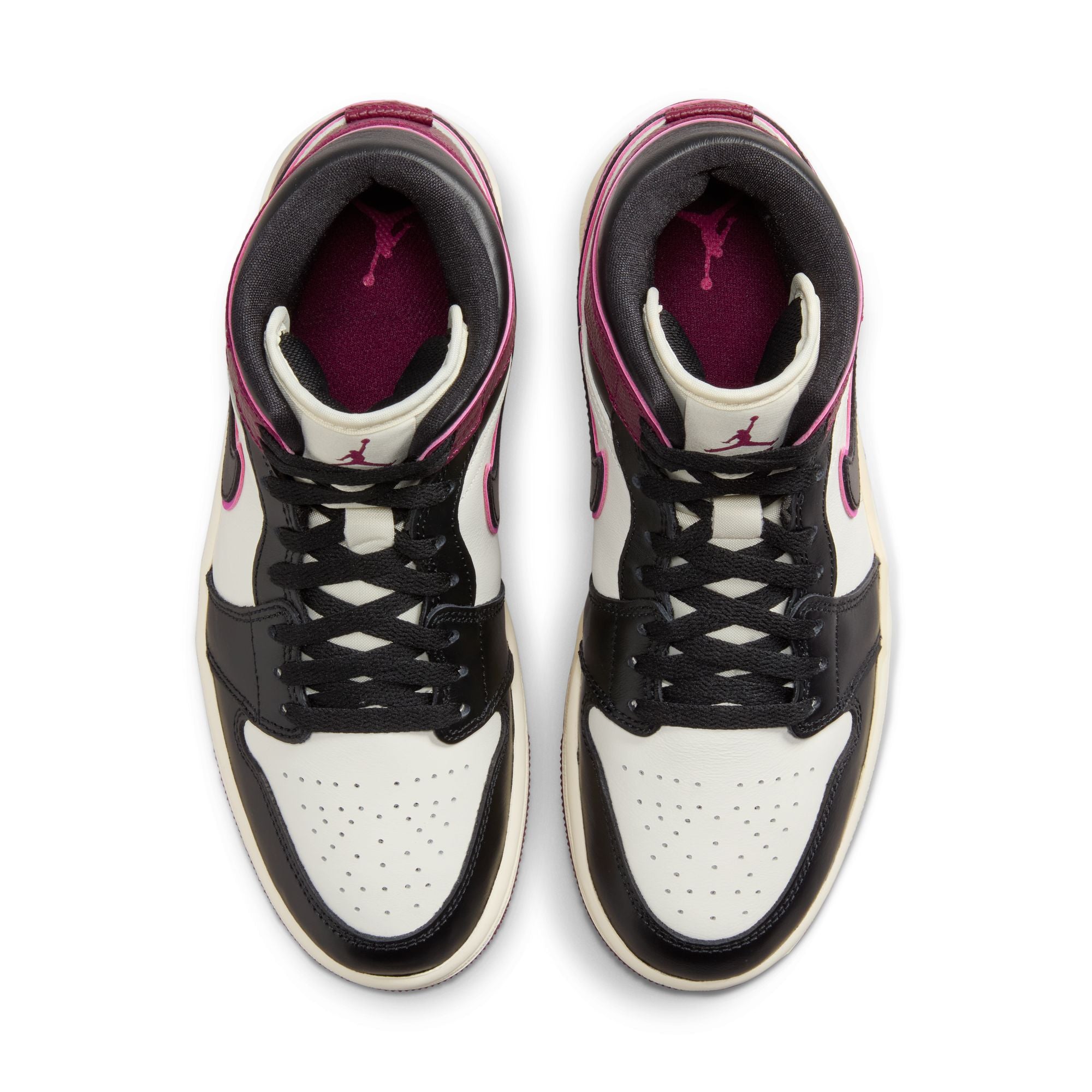 WOMENS AIR JORDAN 1 MID SE (SAIL/BLACK/ACTIVE PINK/BORDEAUX)